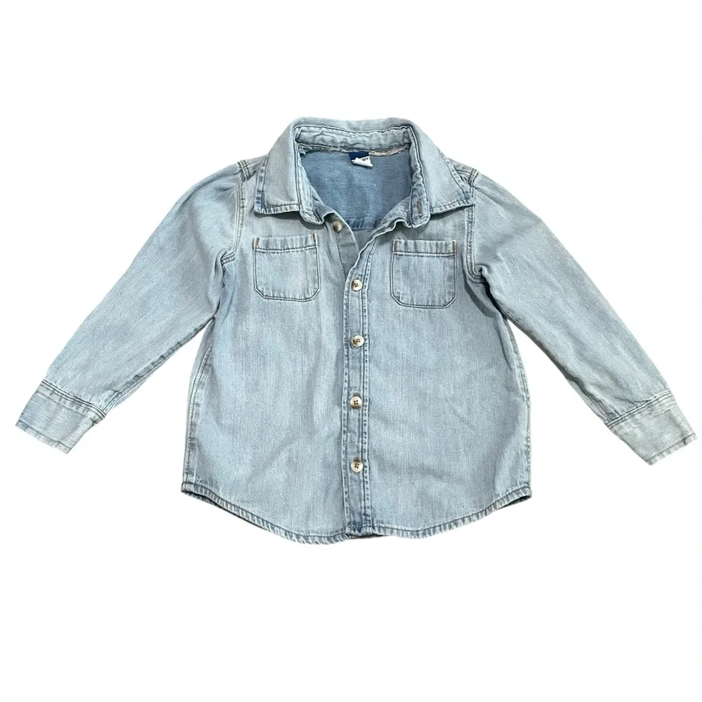 Old Navy Toddler Girls Long Sleeve Light Wash Denim Button Down Top Size‎ 4T